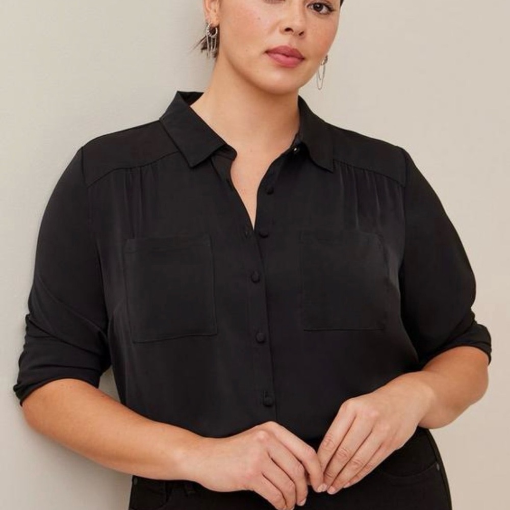 TORRID Madison Crepe De Chine Button-Front Long Sleeve Shirt